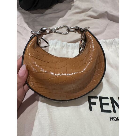 Crocodile leather brown and silver Fendi Nano bag new never used - Picture 6 of 11